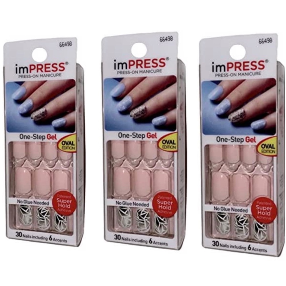 ImPress Press-On Light Pale Pink Oval Nails Next Wave x 3 Packs!